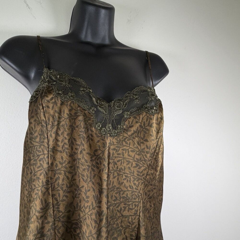 Victoria's Lace Trim Silky Slip Nightgown Bronze Vine Sz M Vintage